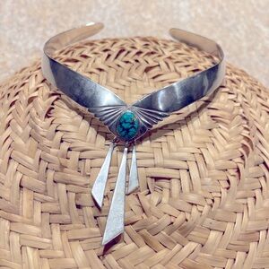 Genuine Turquoise Silver Choker Necklace Southwest